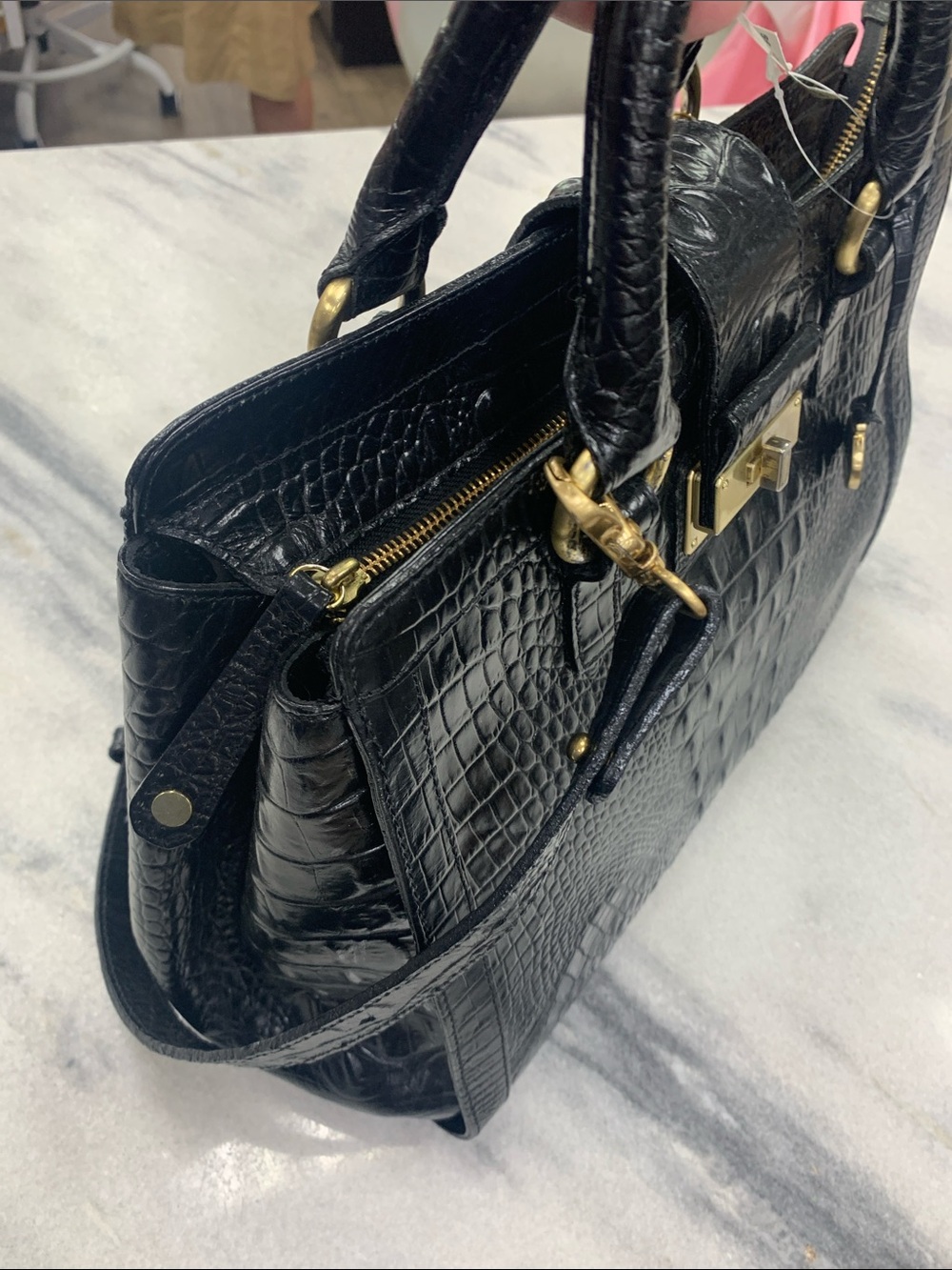 Brahmin Black Croc-Embossed Leather Satchel with Gold Hardware - Picture 4 of 10